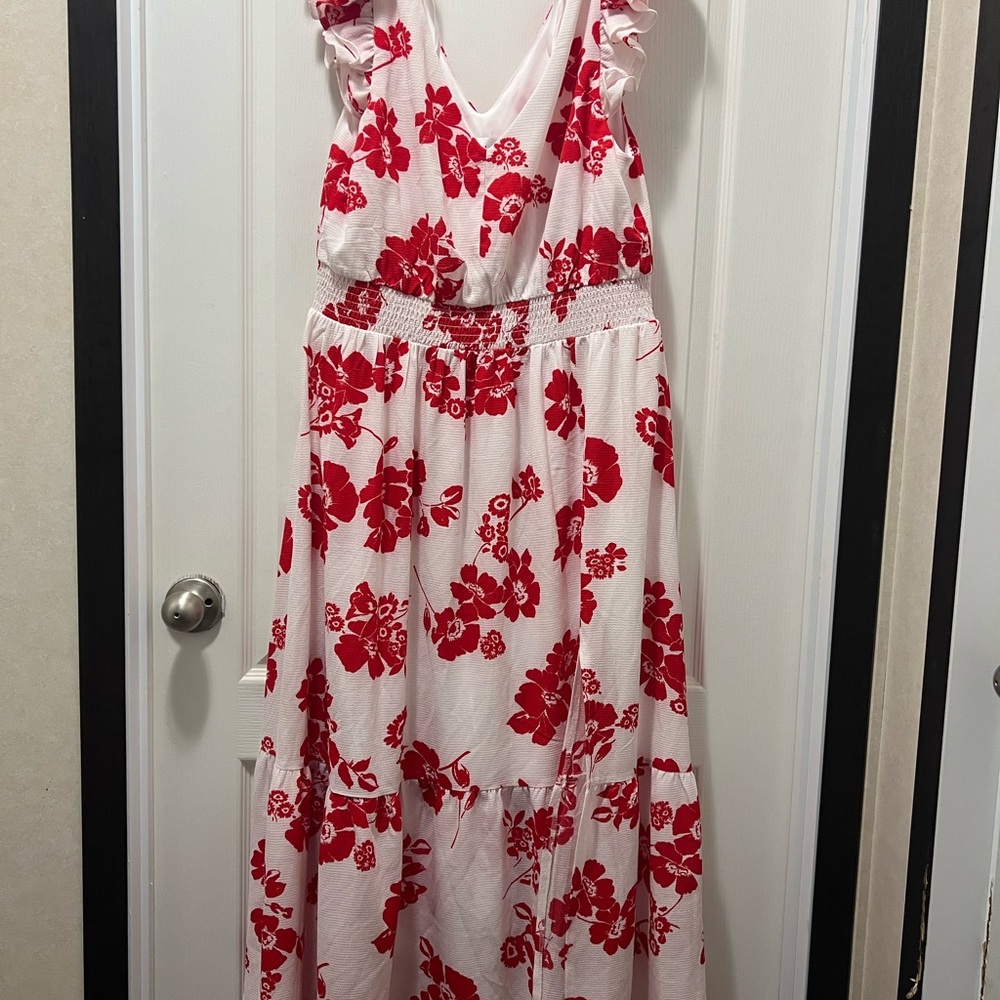 Premier Red and White Sleeveless Maxi Sundress